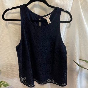 Navy Lace Crop Tank